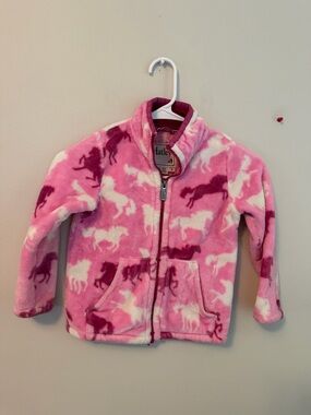 Hatley Girls Pink Horse Fleece Jacket